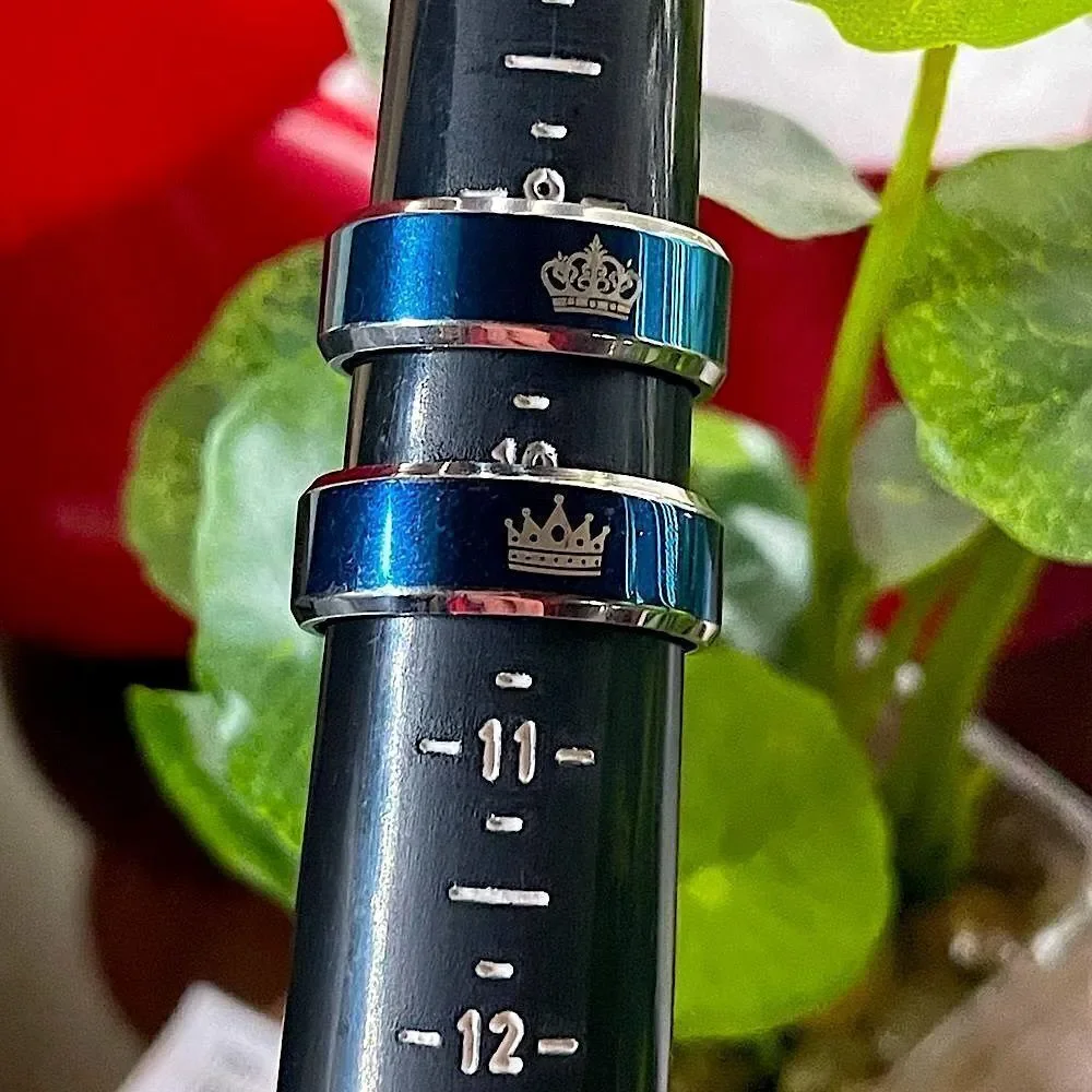 Her King/His Queen - Crown Ring set in Blue l Stainless Steel l New